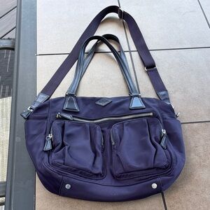 MZ Wallace Ladies Marcasite Eggplant Purple Tote/Messenger Bag-EUC